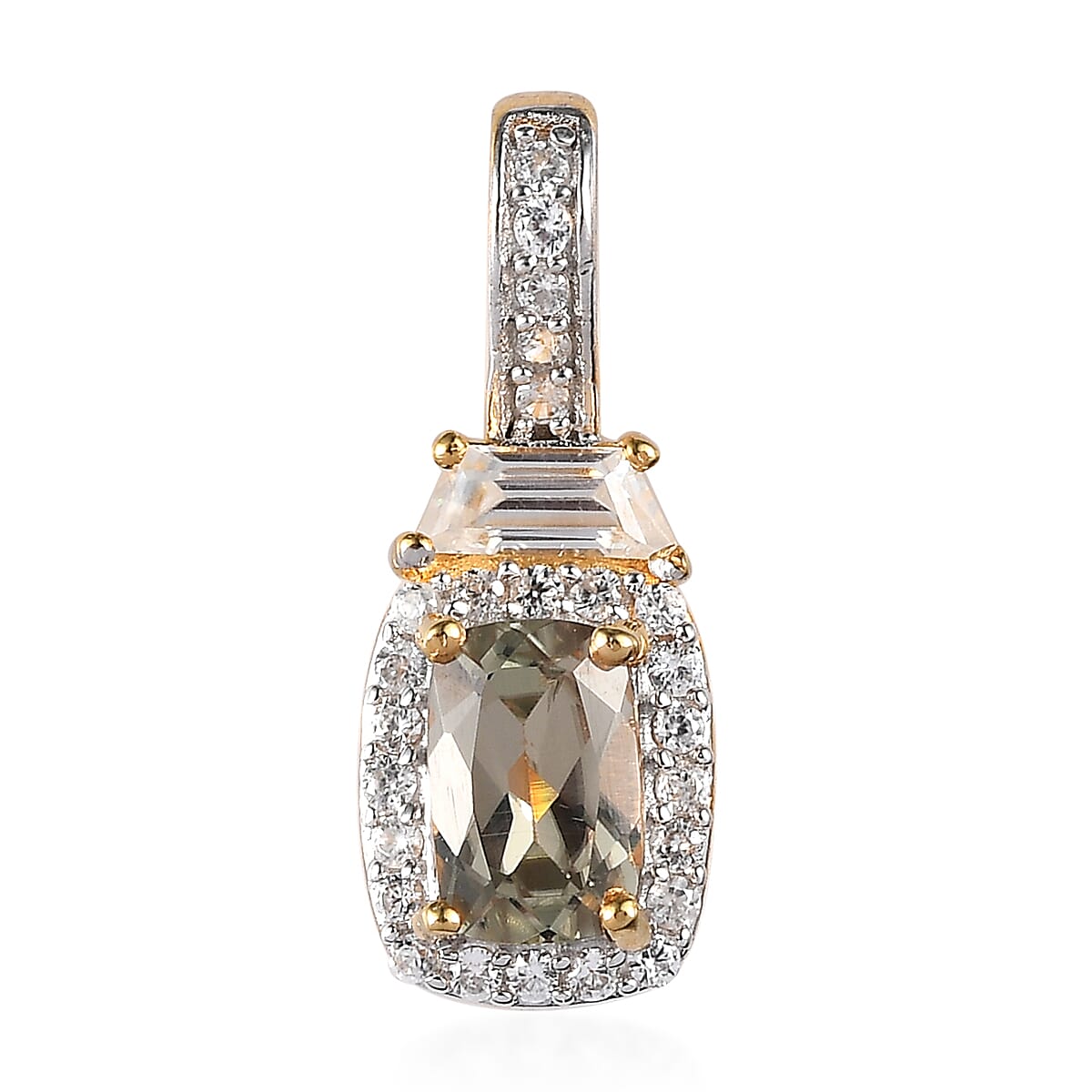 AAA Turkizite and White Zircon Halo Pendant in Vermeil Yellow Gold Over Sterling Silver 1.15 ctw