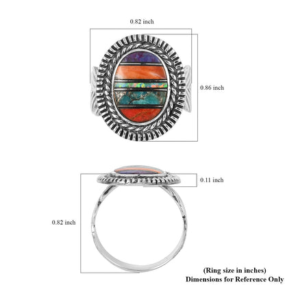 SANTA FE Style Multi Gemstone Ring in Sterling Silver 3.75 ctw