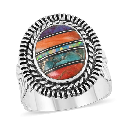 SANTA FE Style Multi Gemstone Ring in Sterling Silver 3.75 ctw