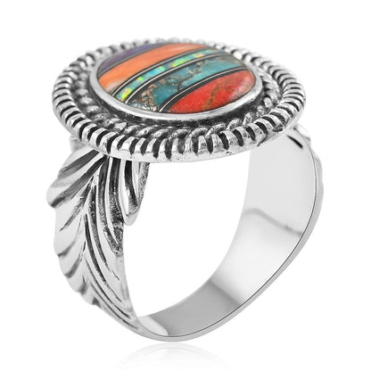 SANTA FE Style Multi Gemstone Ring in Sterling Silver 3.75 ctw