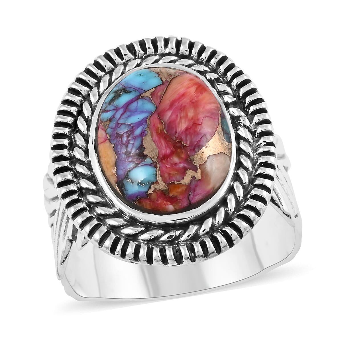 SANTA FE Style Multi Gemstone Ring in Sterling Silver 3.75 ctw