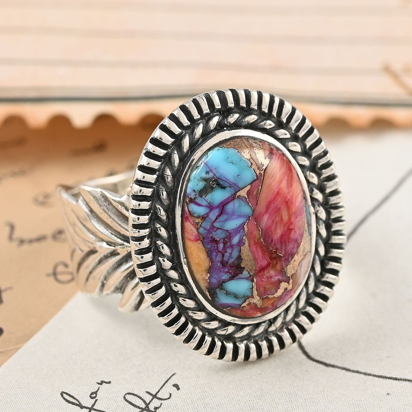 SANTA FE Style Multi Gemstone Ring in Sterling Silver 3.75 ctw