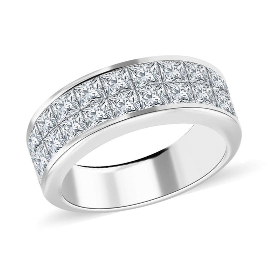 Moissanite Half Eternity Band Ring in Rhodium Over Sterling Silver (Size 10.0) 4.35 ctw