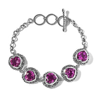 Artisan Crafted African Lilac Quartz (Triplet) Heart Bracelet in Sterling Silver (7.25 In) 18.15 ctw