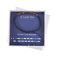 Hematite and Yellow Tiger's Eye Beaded I Love You Morse Code Bracelet in Silvertone and Natural Cotton Cord (Adjustable) 10.00 ctw