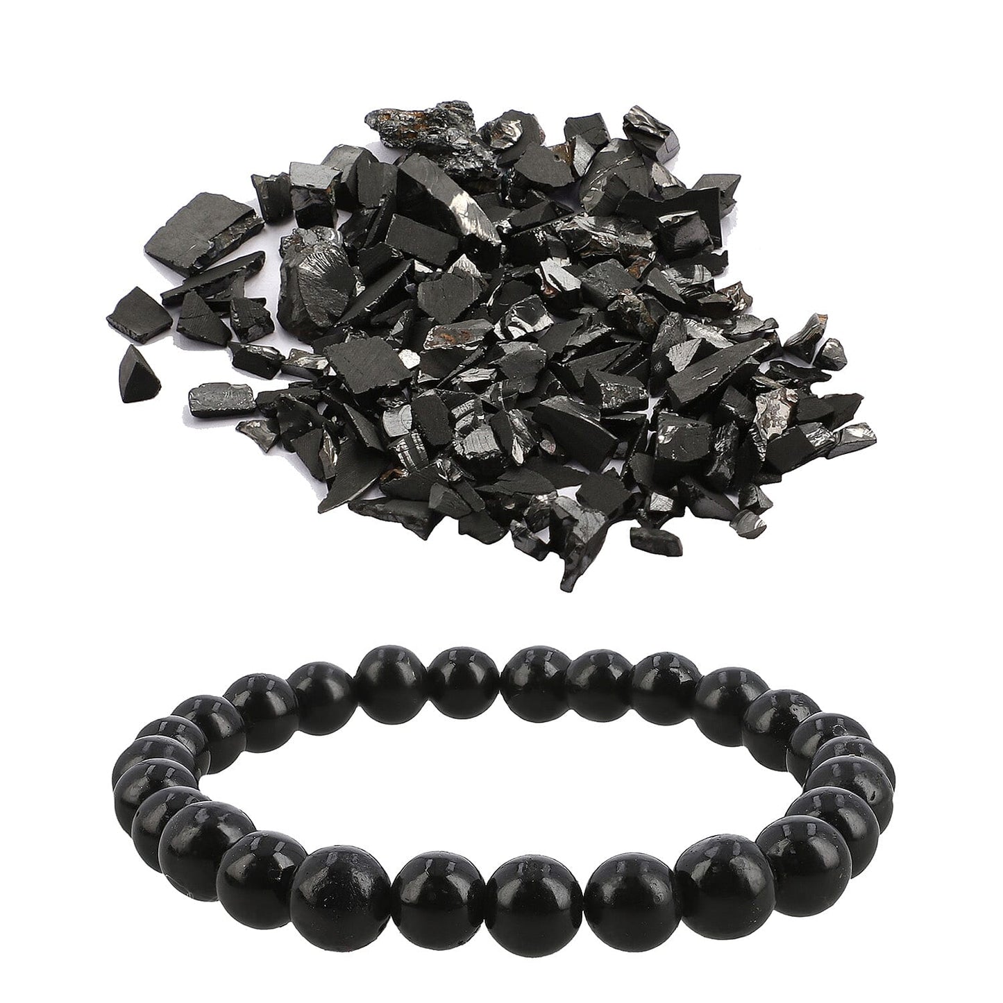 Multi Color Printed Copper Bottle with Shungite Infuser and Shungite Bracelet  Bottle Size: Height- 10.6 inches, Diameter- 2.75 inches, Bracelet - 6mm Bottle Capacity: Approx. 32 Oz.