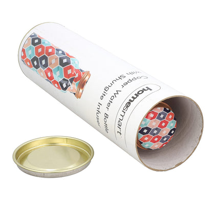 Multi Color Printed Copper Bottle with Shungite Infuser and Shungite Bracelet  Bottle Size: Height- 10.6 inches, Diameter- 2.75 inches, Bracelet - 6mm Bottle Capacity: Approx. 32 Oz.