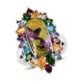 Tasmanian Stichtite and Multi Gemstone Elongated Ring in Platinum Over Sterling Silver 8.50 ctw - Sticky add to cart bar