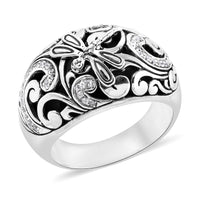 BALI LEGACY Natural White Zircon Dragonfly Ring in Sterling Silver 12.10 Grams 0.60 ctw