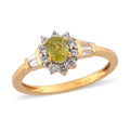 AAA Sava Sphene and Natural White Zircon Sunburst Ring in Vermeil Yellow Gold Over Sterling Silver 1.00 ctw - Sticky add to cart bar