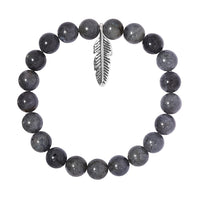 Malagasy Labradorite Beaded Feather Charm Bracelet in Sterling Silver (7.25 In) 163.40 ctw