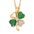 Green Glass and Simulated Diamond Clover Four-petal Flower Necklace 20-22 Inches in Goldtone 0.10 ctw - Sticky add to cart bar