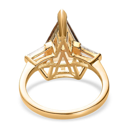 Fancy Cut Brazilian Citrine and Moissanite Ring in Vermeil Yellow Gold Over Sterling Silver (Size 11.0) 6.10 ctw