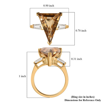 Fancy Cut Brazilian Citrine and Moissanite Ring in Vermeil Yellow Gold Over Sterling Silver (Size 11.0) 6.10 ctw