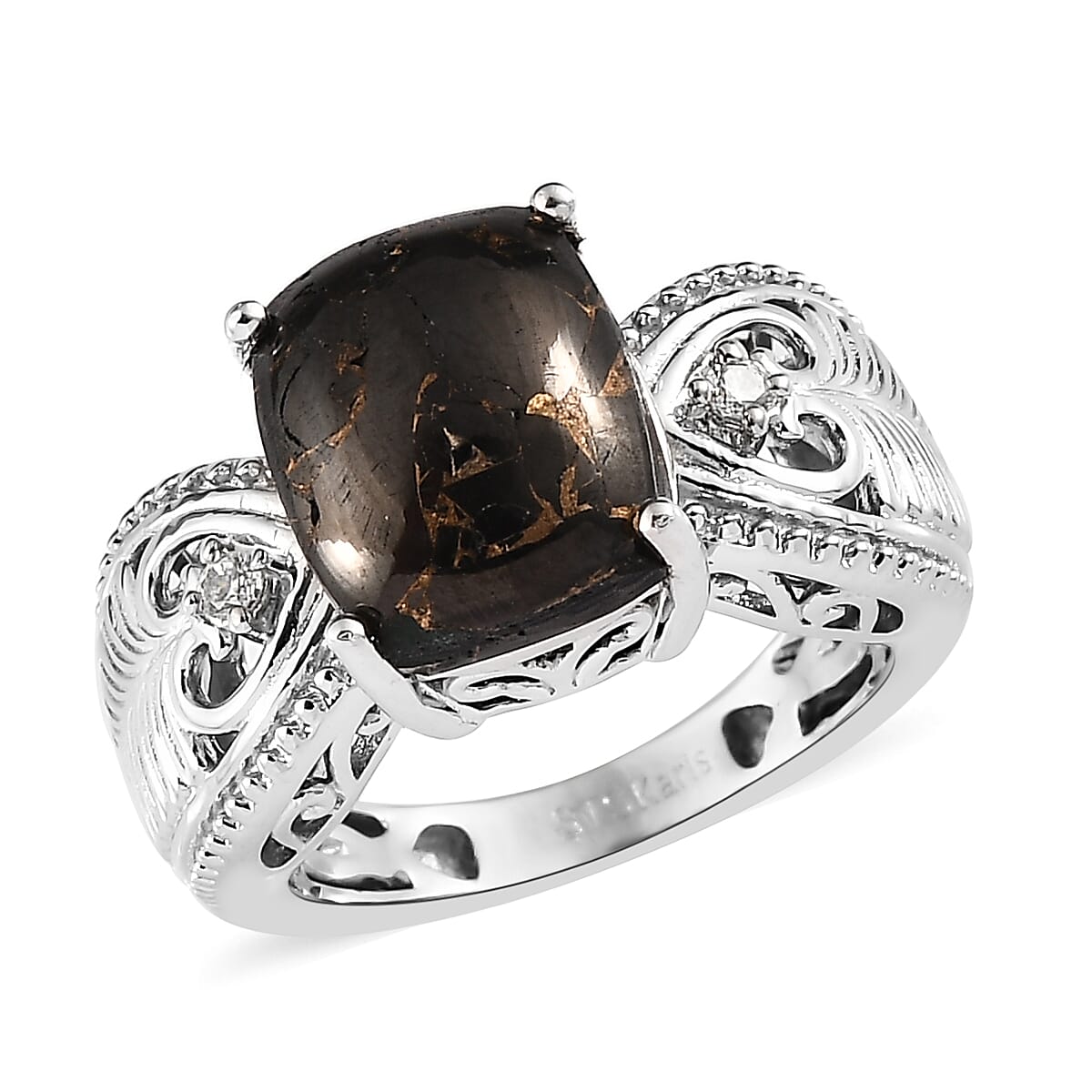 Karis Matrix Silver Shungite and Simulated Diamond Ring in Platinum Bond 3.10 ctw