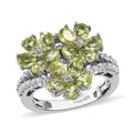 American Natural Arizona Peridot and Natural White Zircon Floral Ring in Platinum Over Sterling Silver 3.00 ctw - Sticky add to cart bar