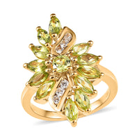 American Natural Arizona Peridot and Natural White Zircon Elongated Ring in Vermeil YG Over Sterling Silver 2.15 ctw