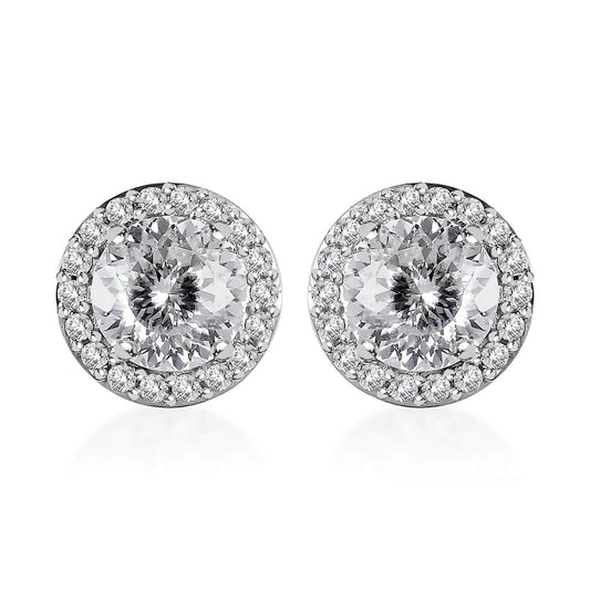 LUXORO 10K White Gold 120 Facets Moissanite Stud Earrings 2.00 ctw