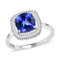 RHAPSODY 950 Platinum AAAA Tanzanite and Diamond E-F VS2 Halo Ring (Size 7.0) 5.40 Grams 2.90 ctw