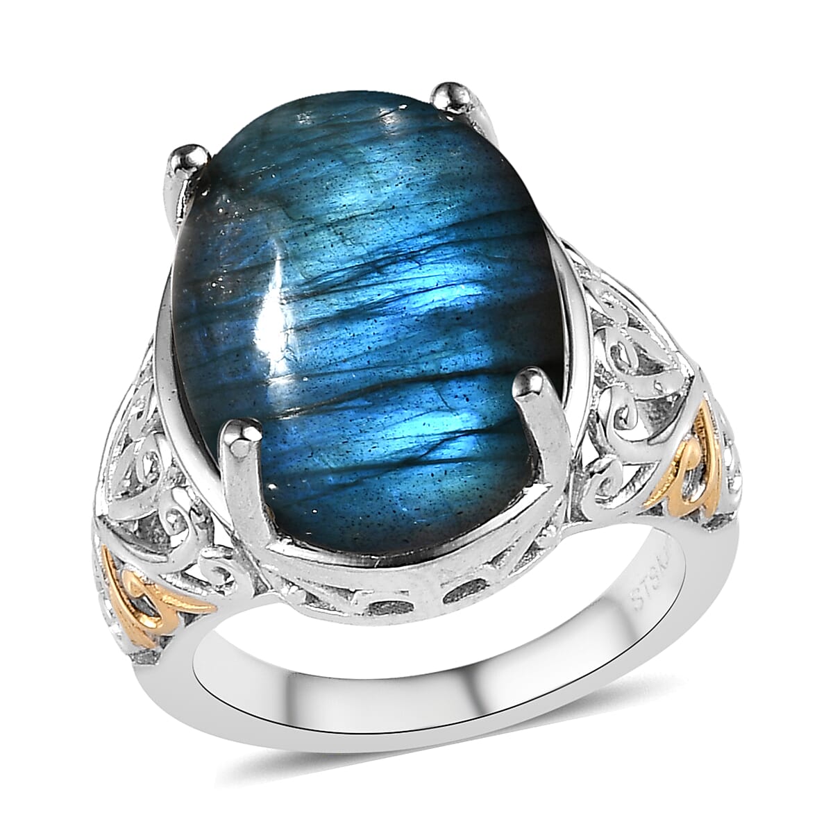 KARIS Malagasy Labradorite Solitaire Ring in 18K YG Plated and Platinum Bond (Size 10.0) 10.25 ctw