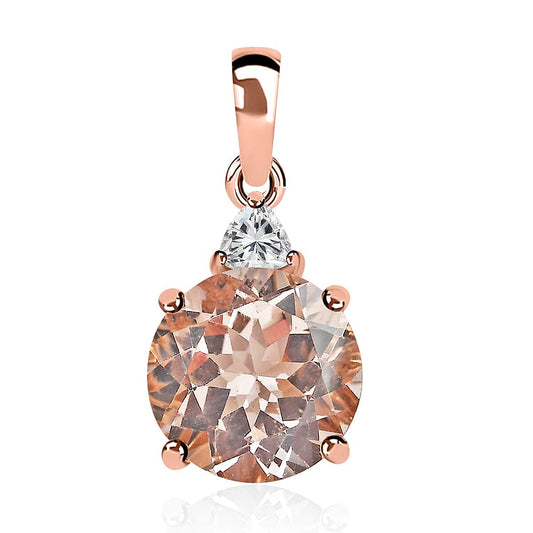 LUXORO 10K Rose Gold AAA Marropino Morganite and Moissanite Pendant 2.50 ctw