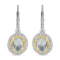 Mangoro Aquamarine, Natural Yellow and White Diamond 2.35 ctw Earrings in 14K White and Yellow Gold