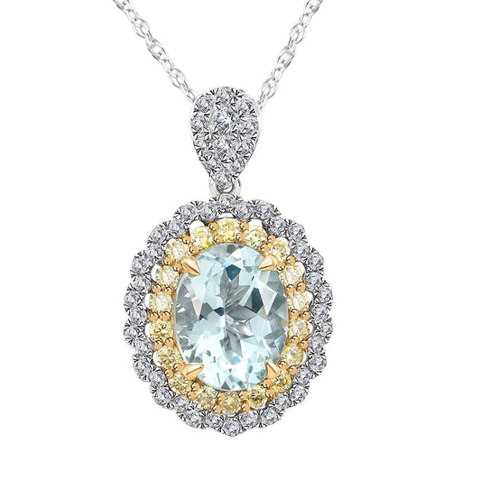 14K White and Yellow Gold Espirito Santo Aquamarine, Natural Yellow and White Diamond Necklace 18 Inches 3.10 Grams 2.10 ctw (Del. in 10-15 Days)