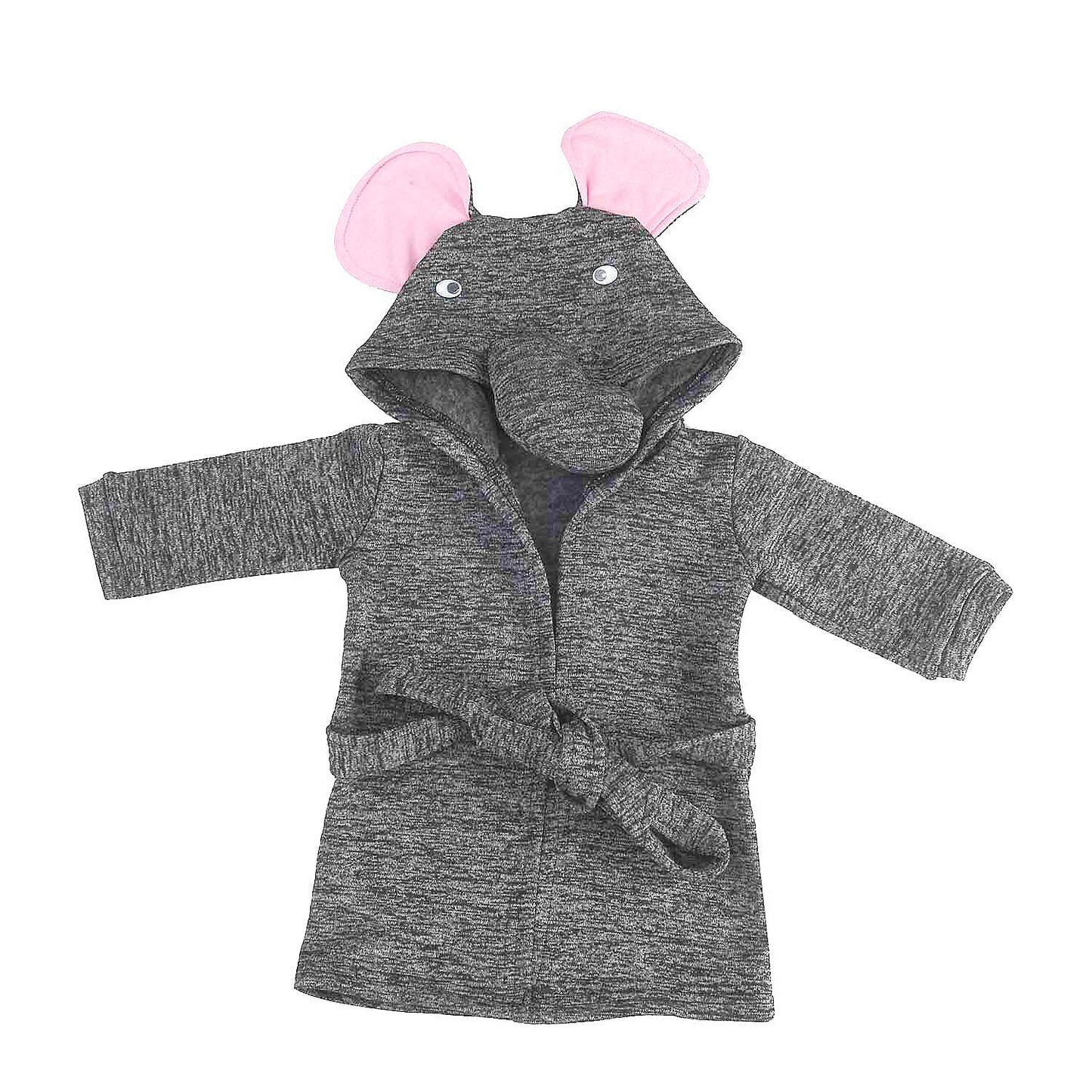 Dark Grey and Pink Elephant Pattern 100% Cotton Knitted Soft Hooded Toddler Baby Bath Towel (26"x11.5")
