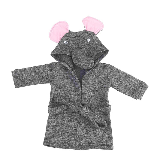 Dark Grey and Pink Elephant Pattern 100% Cotton Knitted Soft Hooded Toddler Baby Bath Towel (26"x11.5")