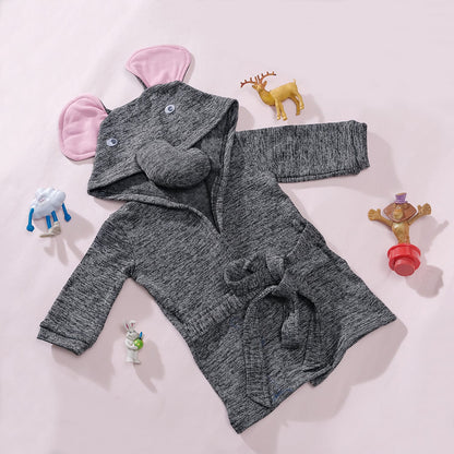 Dark Grey and Pink Elephant Pattern 100% Cotton Knitted Soft Hooded Toddler Baby Bath Towel (26"x11.5")