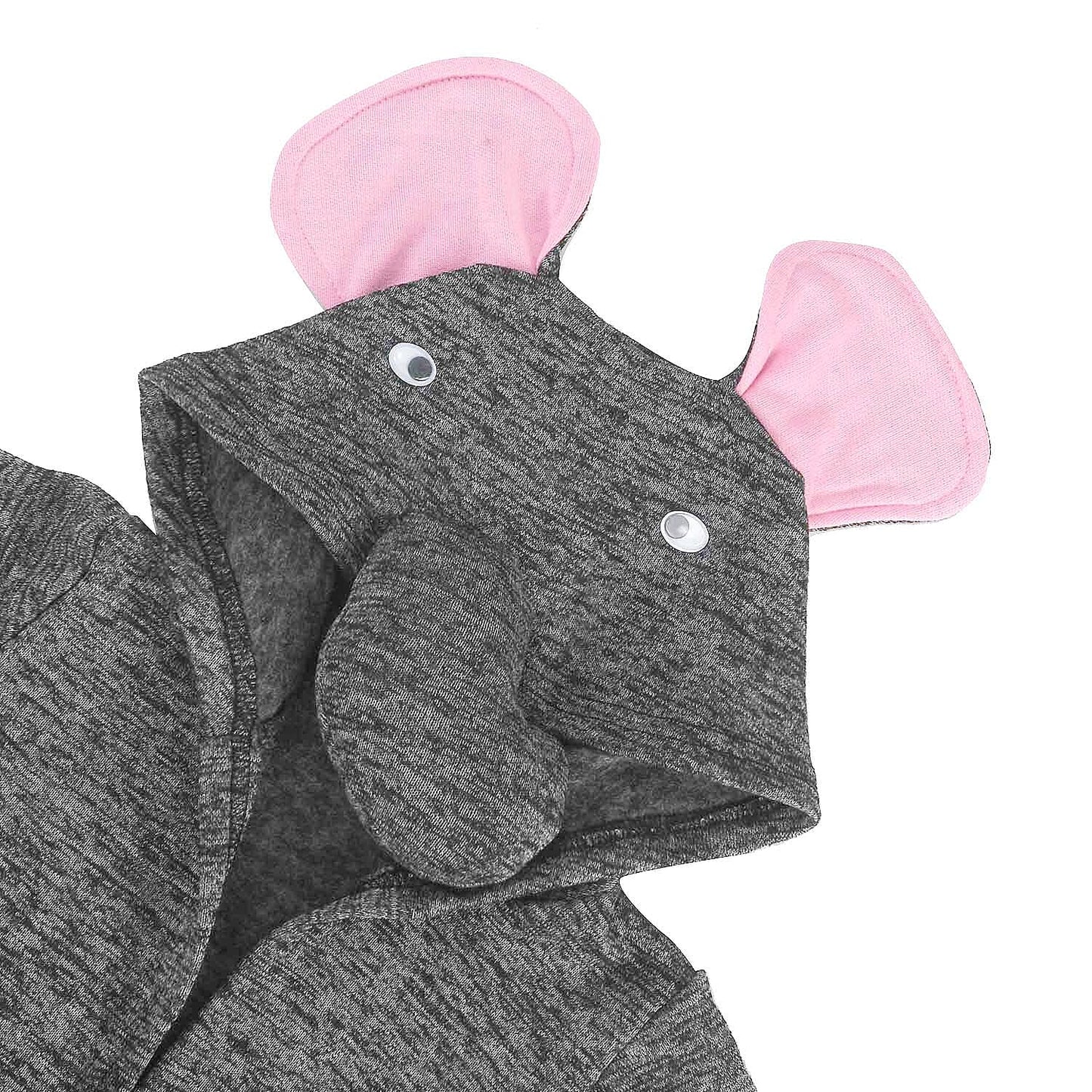 Dark Grey and Pink Elephant Pattern 100% Cotton Knitted Soft Hooded Toddler Baby Bath Towel (26"x11.5")
