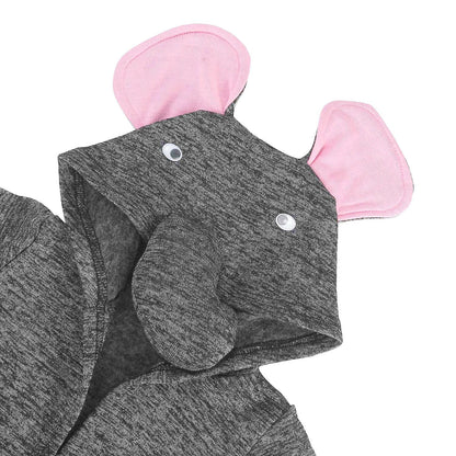 Dark Grey and Pink Elephant Pattern 100% Cotton Knitted Soft Hooded Toddler Baby Bath Towel (26"x11.5")