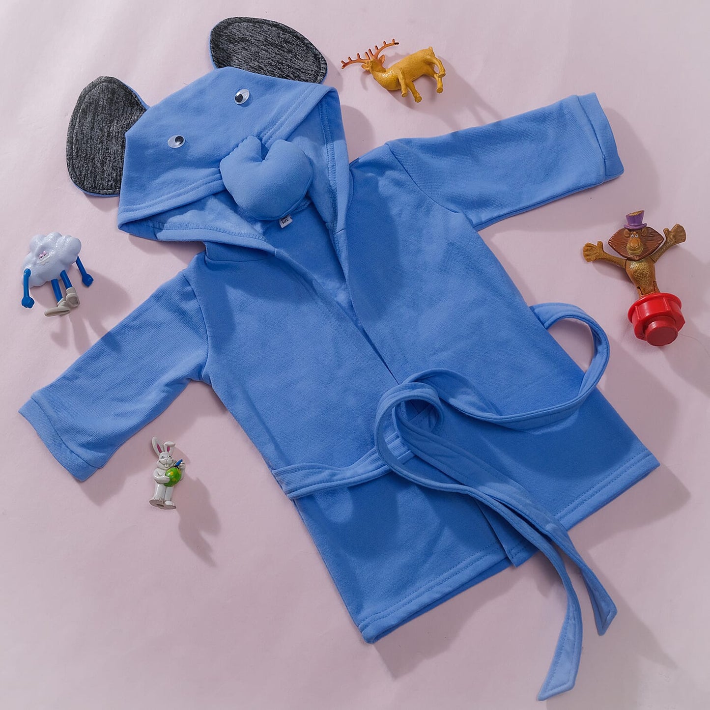 Dark Grey and Pink Elephant Pattern 100% Cotton Knitted Soft Hooded Toddler Baby Bath Towel (26"x11.5")