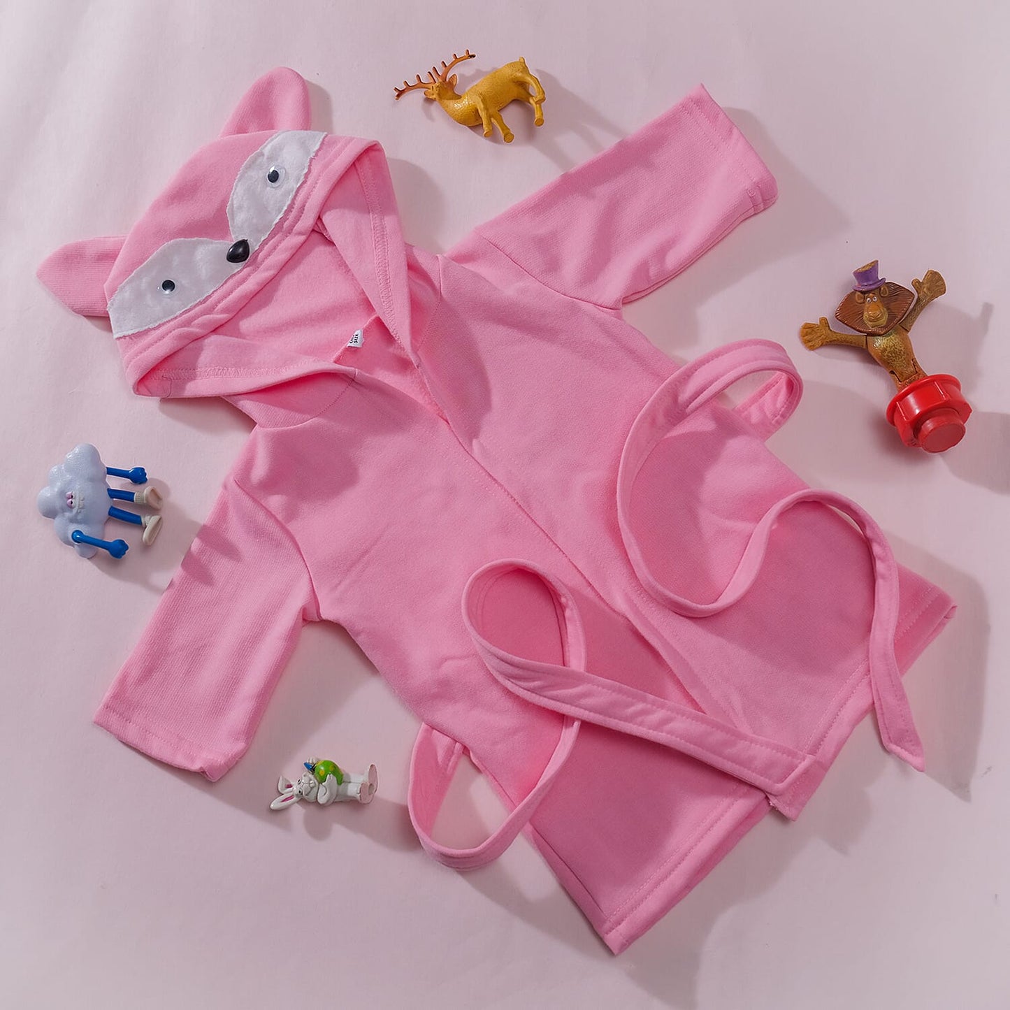 Dark Grey and Pink Elephant Pattern 100% Cotton Knitted Soft Hooded Toddler Baby Bath Towel (26"x11.5")