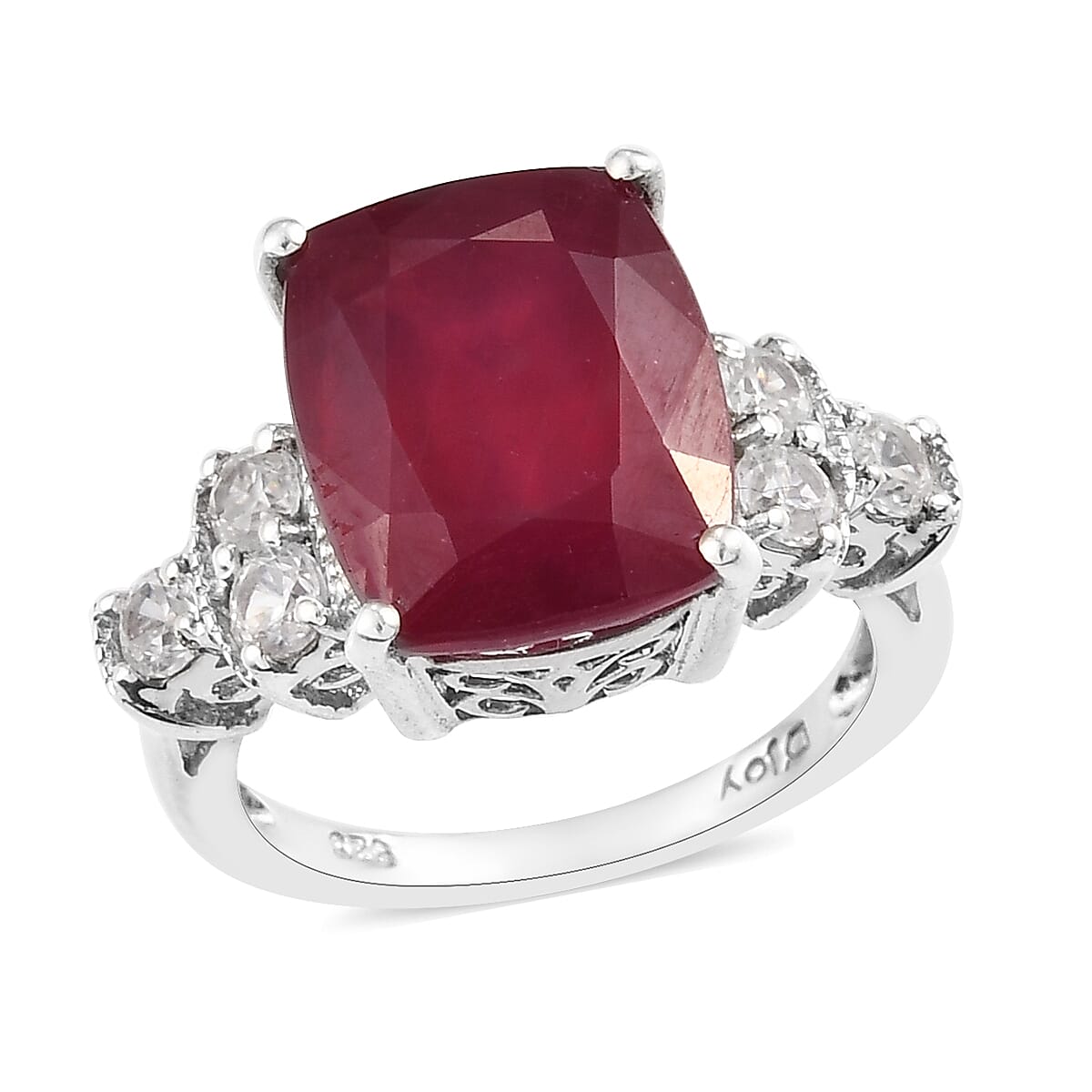 Niassa Ruby and Zircon Ring in Platinum Over Sterling Silver 8.90 ctw