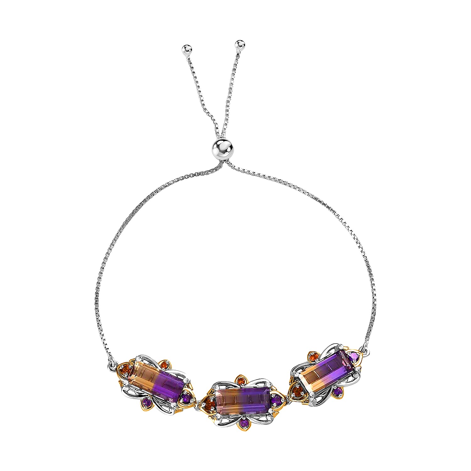 AAA Anahi Ametrine and Multi Gemstone 11.85 ctw Bolo Bracelet in Vermeil Yellow Gold and Platinum Over Sterling Silver