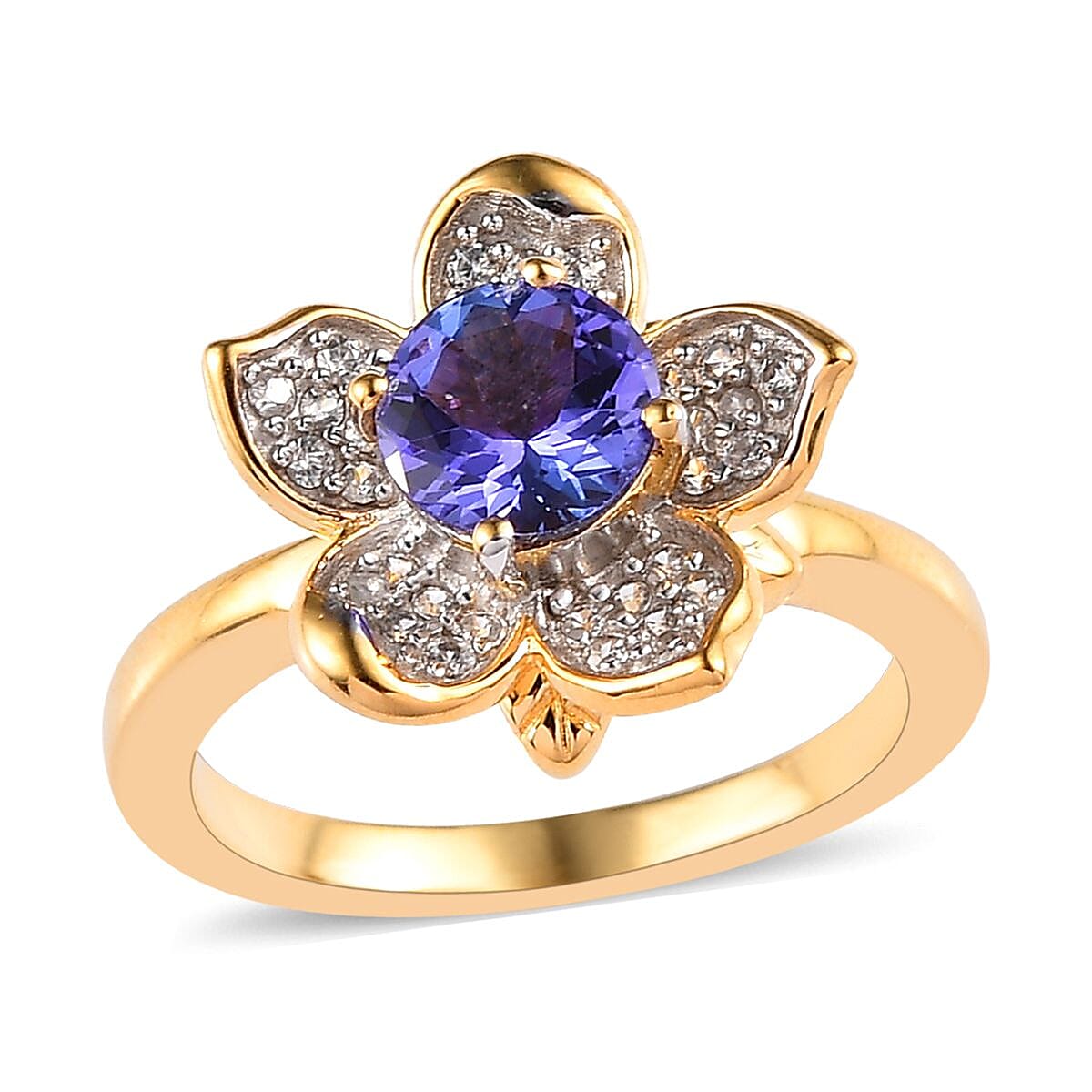 GP Italian Garden Collection Tanzanite, Multi Gemstone Floral Ring in Vermeil YG Over Sterling Silver 1.40 ctw