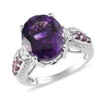 Moroccan Amethyst and Multi Gemstone Ring in Platinum Over Sterling Silver 5.70 ctw