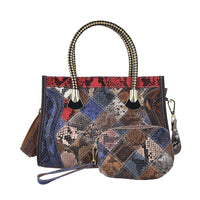 CHAOS BY ELSIE Set of 2 Multi Color Snake Print Genuine Leather Satchel Bag (13x4.33x8.5) and Clutch (5.5x4x1.5)