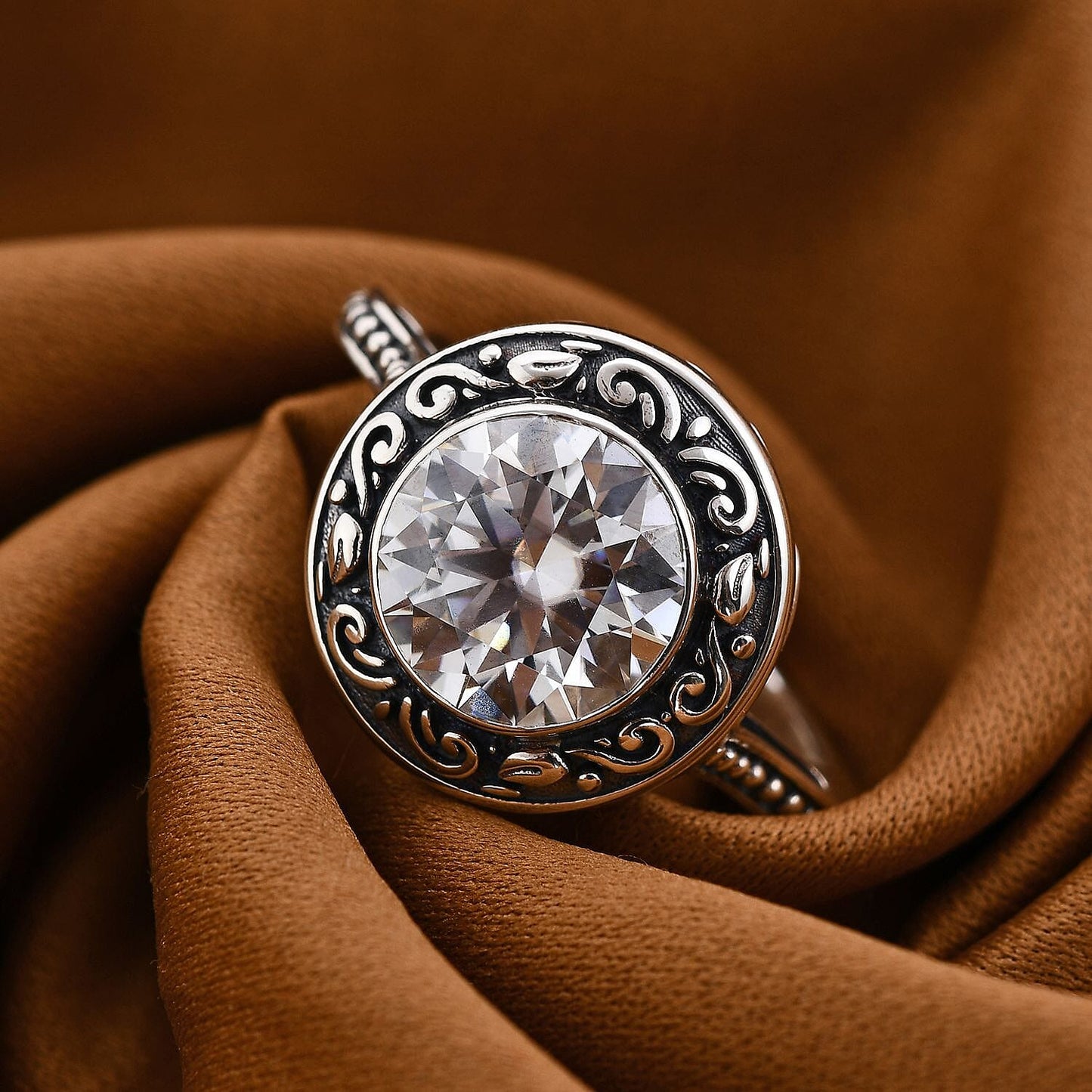 Bali Legacy Moissanite Ring in Sterling Silver 4.80 ctw