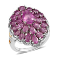 Ilakaka Hot Pink Sapphire (FF) Cocktail Ring in Vermeil Yellow Gold and Platinum Over Sterling Silver (Size 7.0) 8.75 ctw - Sticky add to cart bar