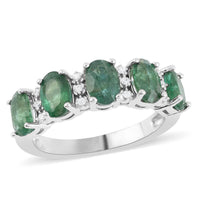 AAA Kagem Zambian Intense Green Emerald, Natural White Zircon Ring in Rhodium Over Sterling Silver (Size 8.0) 2.30 ctw