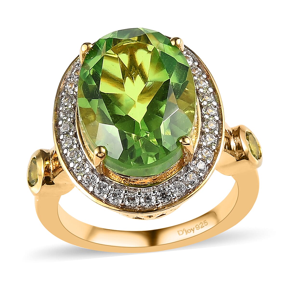 Chartreuse Quartz (Triplet) and Multi Gemstone Ring in Vermeil Yellow Gold Over Sterling Silver 7.00 ctw