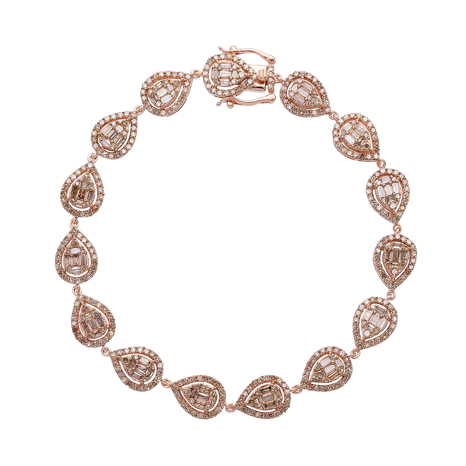 Natural Champagne Diamond Bracelet in Vermeil Rose Gold Over Sterling Silve (7.50 In) 4.00 ctw (Del. 7-10 Days)