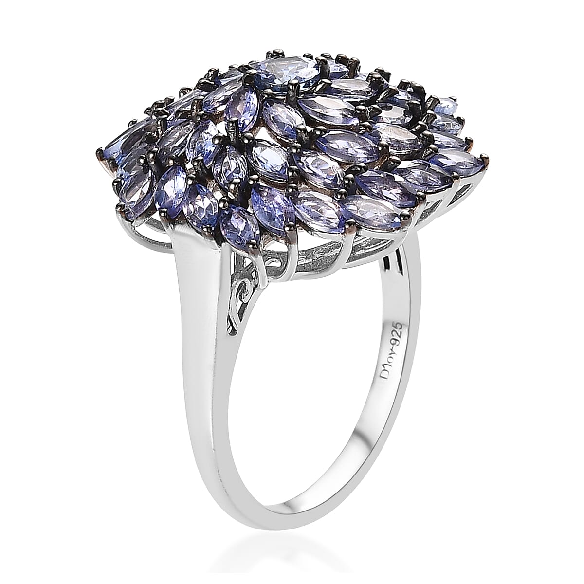 Tanzanite Cluster Ring in Platinum Over Sterling Silver (Size 10.0) 4.85 ctw