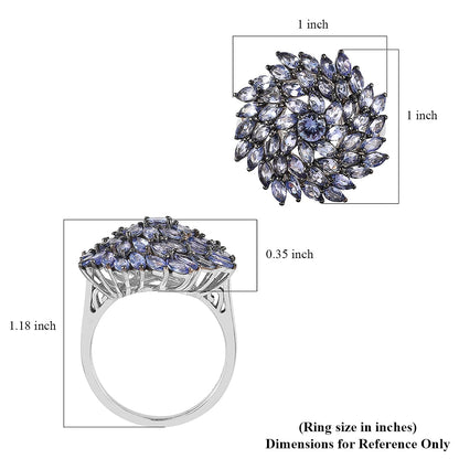Tanzanite Cluster Ring in Platinum Over Sterling Silver (Size 10.0) 4.85 ctw