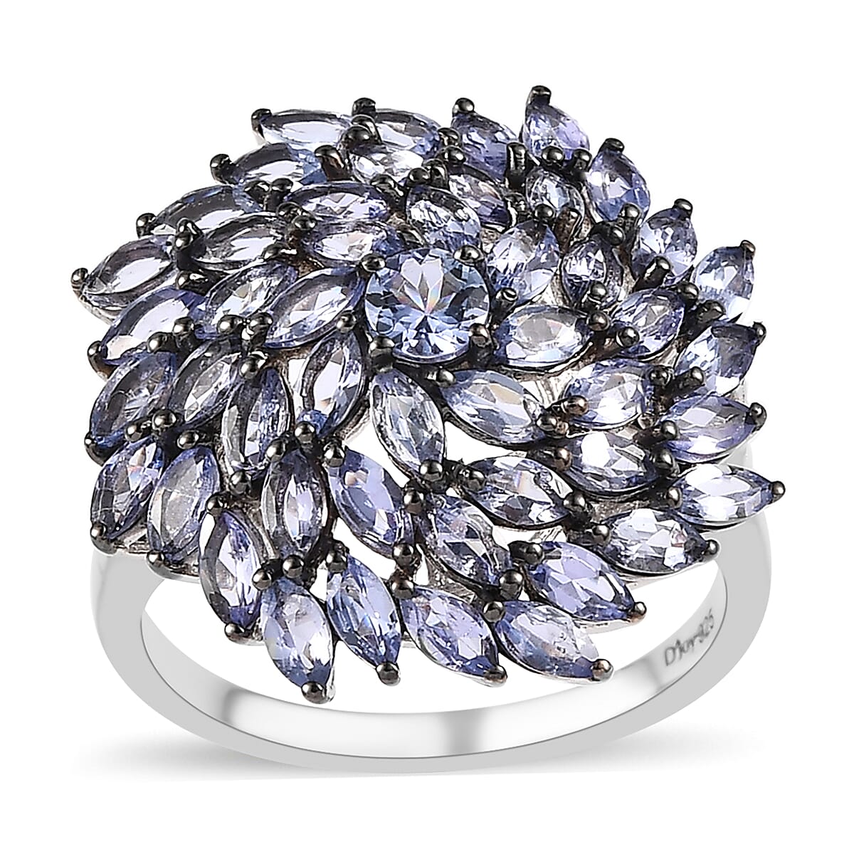 Tanzanite Cluster Ring in Platinum Over Sterling Silver (Size 10.0) 4.85 ctw