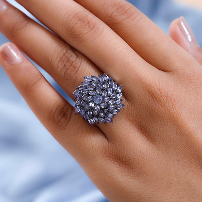 Tanzanite Cluster Ring in Platinum Over Sterling Silver (Size 10.0) 4.85 ctw