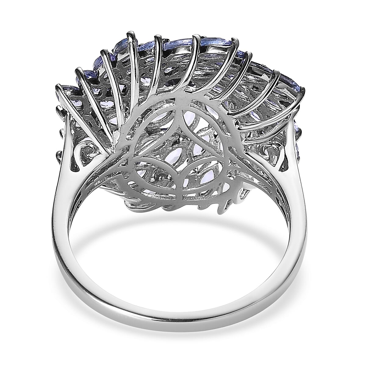 Tanzanite Cluster Ring in Platinum Over Sterling Silver (Size 10.0) 4.85 ctw