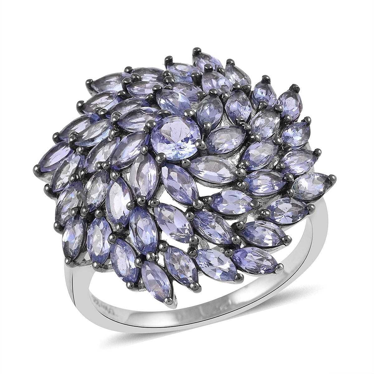 Tanzanite Cluster Ring in Platinum Over Sterling Silver (Size 10.0) 4.85 ctw